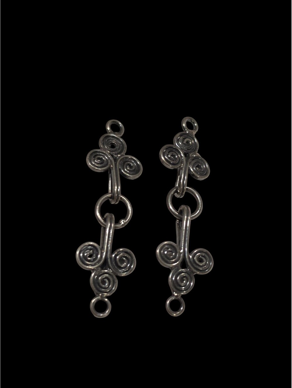 Vintage Bali Sterling Silver Spiral Hook Eye Clasp Pair Ornate Connector 3.2g
